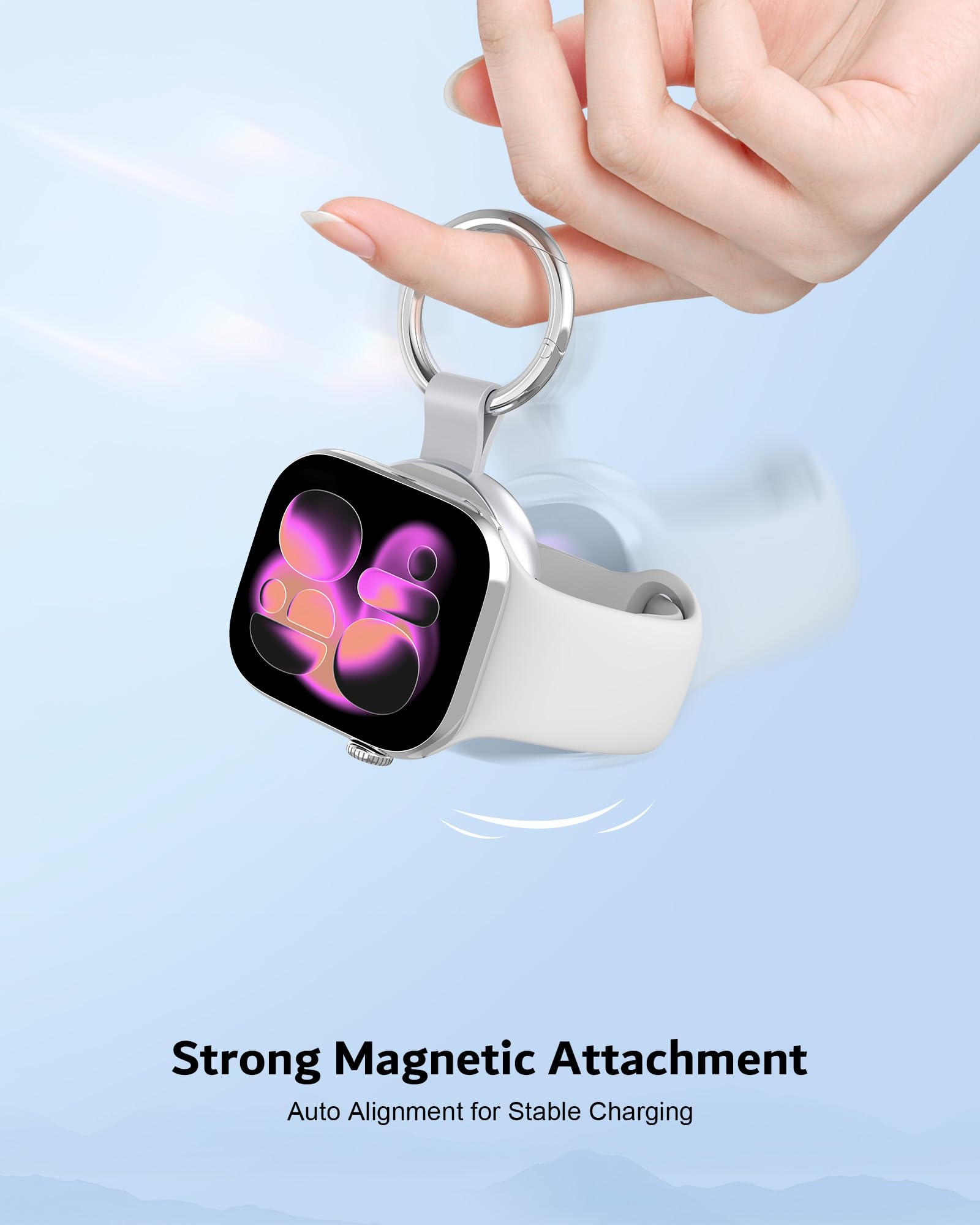 Charger with Keyring for Apple Watch - imodomio Travel Portable Charger for Apple Watch with USB C & iPhone Power Port, Magnetic Wireless Charger for iWatch Series 11/10/9/8/Ultra/7/6/SE — view 5