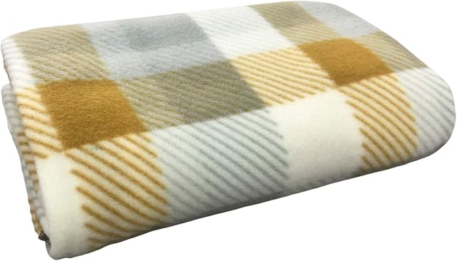 Noel Velosso Tartan Check Polar Fleece, Throw Blanket, Suitable for Chair or Bed, Machine Washable, 127cm x 152cm (Ochre Check)