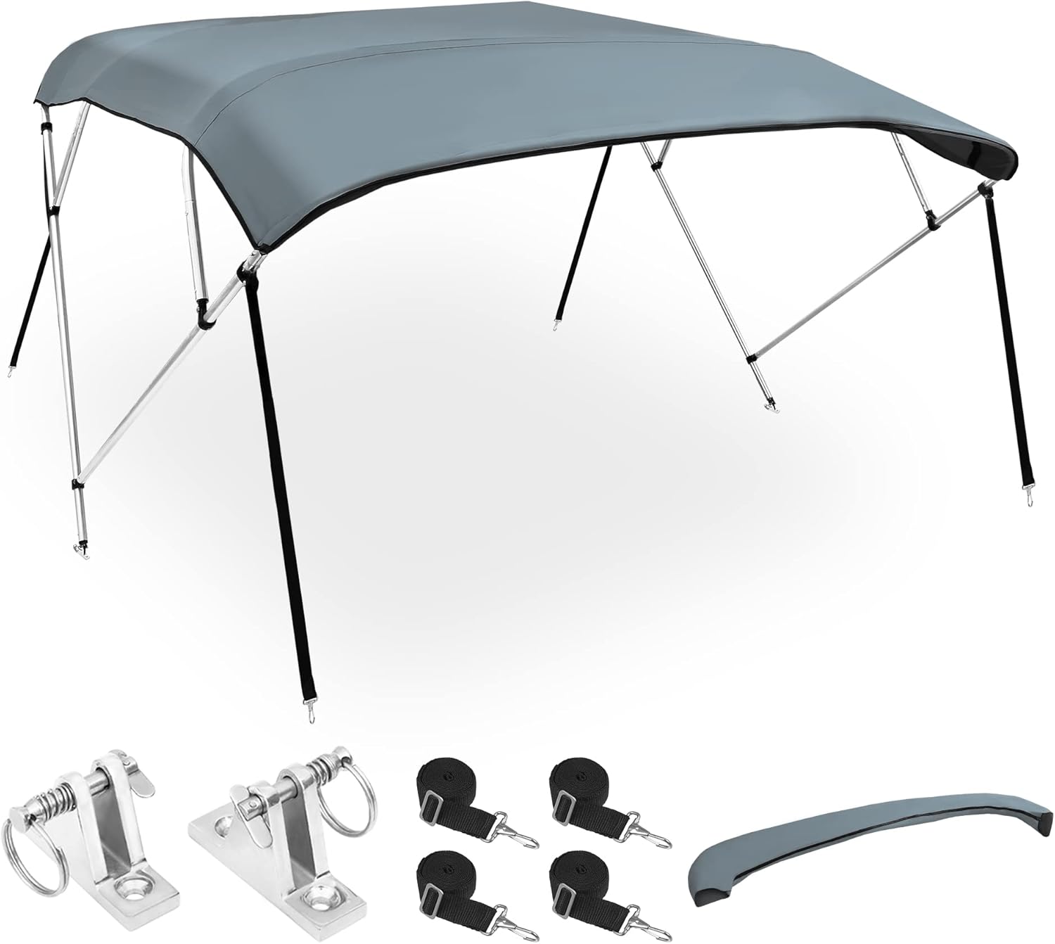 X AUTOHAUX 4 Bow Bimini Top Cover Boat Canopy 600D Canvas Sun Shade Stainless Steel Deck Hinges 4 Straps Installation Includes Mounting Hardware 1" Dia Aluminum Frame Storage Boot Gray