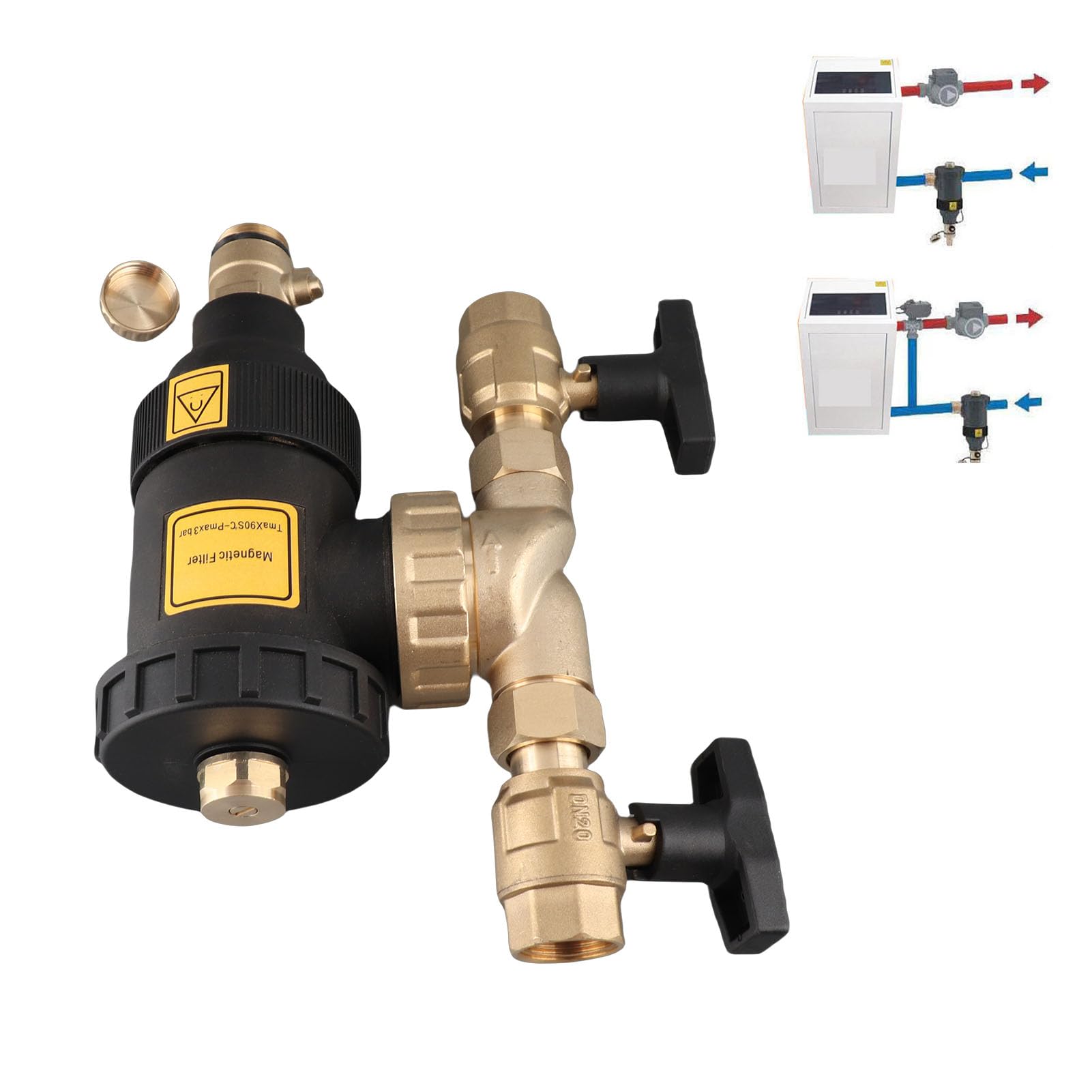 Jeffergarden Filtro Magnético de Caldera de Latón de 3/4 de Pulgada Montado en la Pared con Filtración de 5 μm para de Enfriamiento de Calefacción Equipo HVAC Filtro Magnético Duradero de Latón con