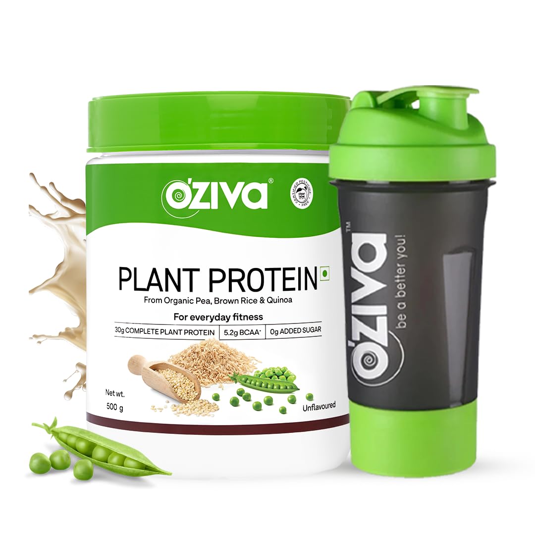 OZiva Organic Plant Protein for Everyday Fitness | 30g Protein - Pea Isolate | Complete Plant Protein Powder for Men & Women | No Added Sugar, Certified Clean & Vegan (Unflavoured, 500g shaker) (B09VGV483H) Amazon Price History, Amazon Price Tracker