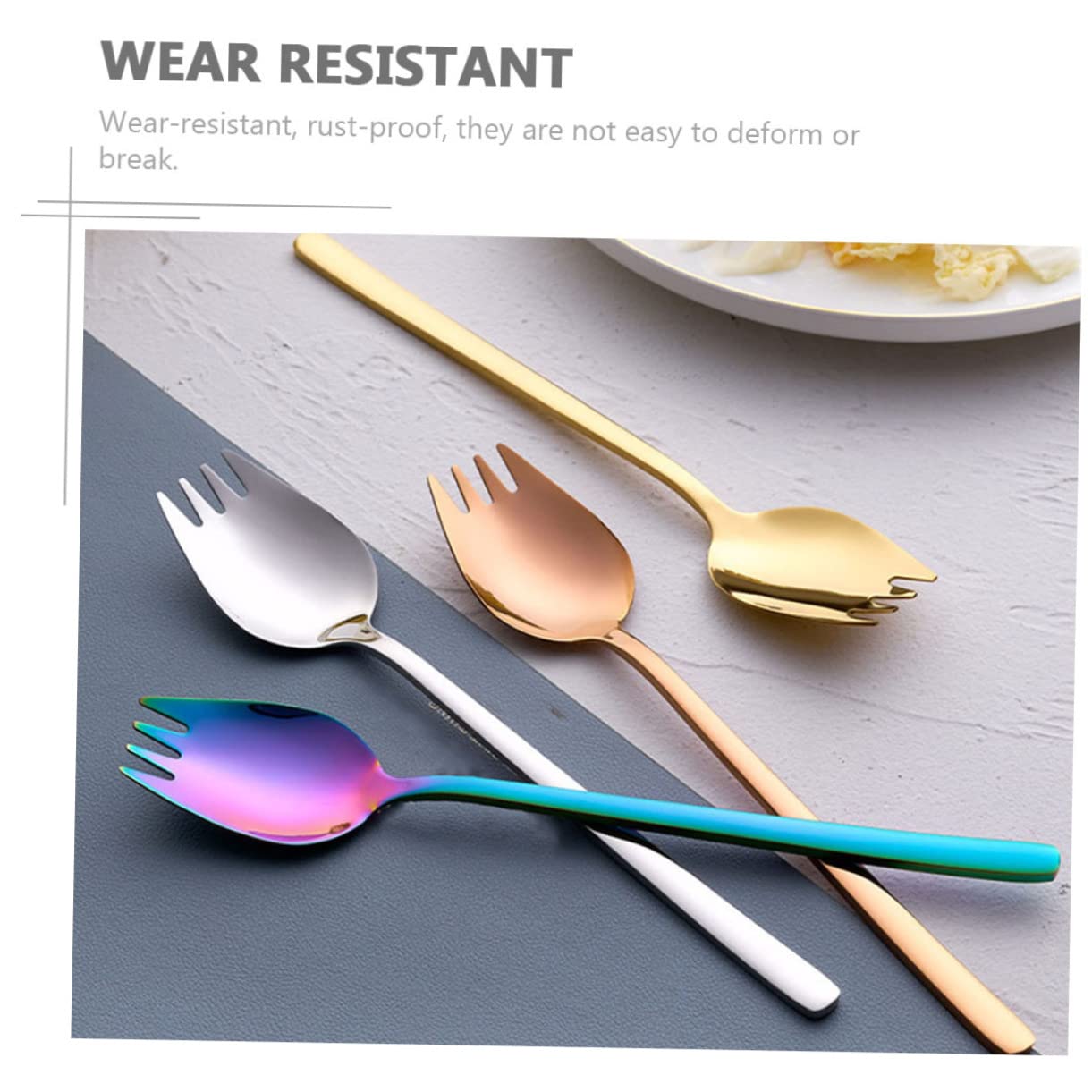 TOYANDONA 2 Set Stoviglie Forchetta E Cucchiaio Forks Cucchiaio Forchetta Doppio Uso Cucchiai Da Insalata in Acciaio Inossidabile Cucchiai Di Insalata Acciaio Inossidabile 304 6 Pezzi*2