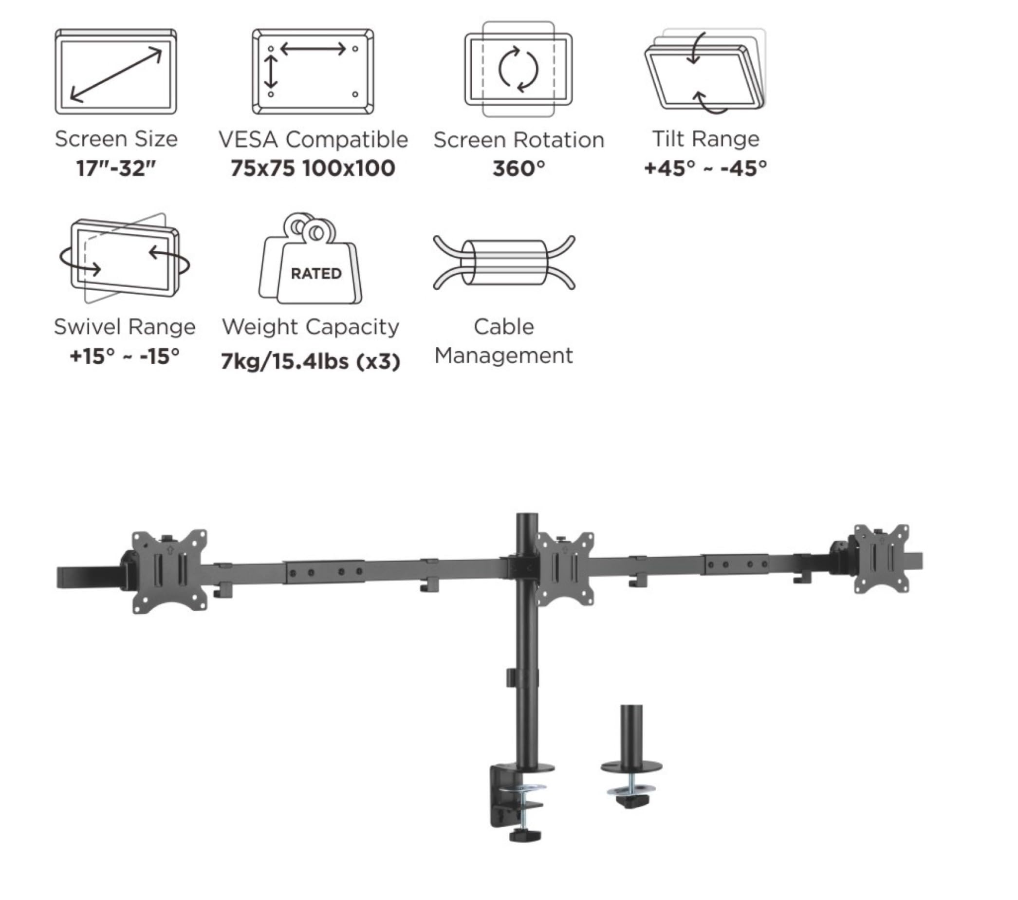 Equip 650158 17"-32" supporto da tavolo mobile per tre monitor