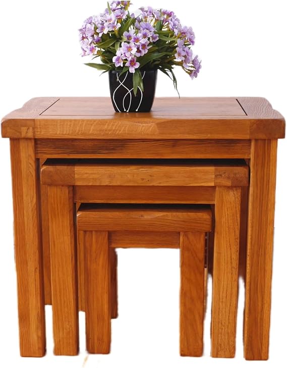 Nesting Table Solid OAK Nest of 3 Tables Wooden Side Nesting Wood End Coffee Lamp Table Rustic Sets