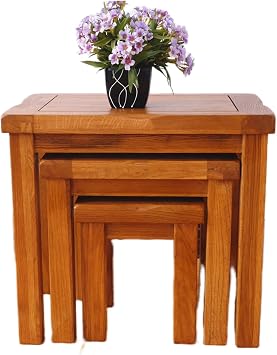Nesting Table Solid OAK Nest of 3 Tables Wooden Side Nesting Wood End Coffee Lamp Table Rustic Sets