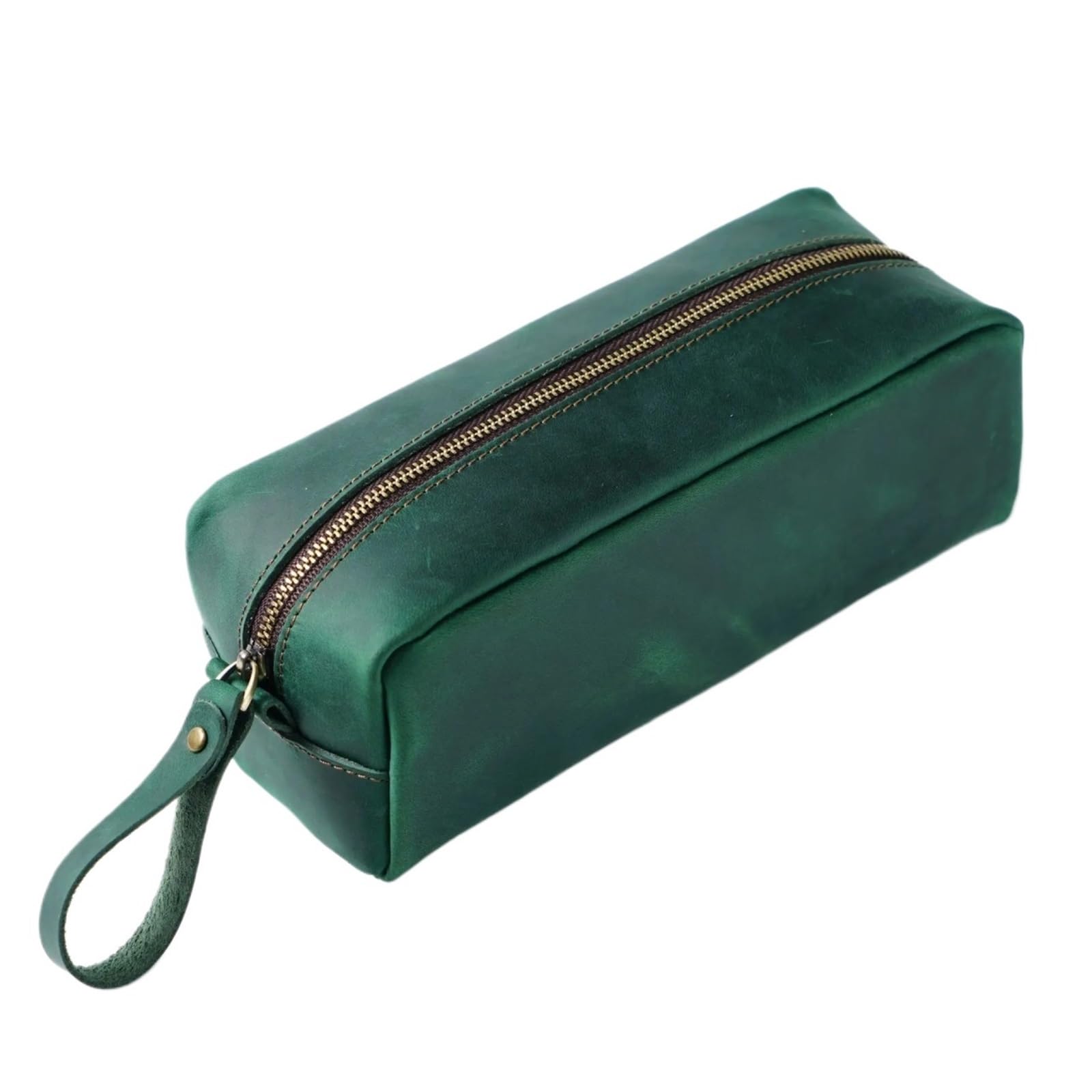 Kosmetyczka Kosmetyczka, kwadratowa, skórzana torba w stylu retro, z zamkiem błyskawicznym, grubej skóry bydlęcej, o dużej pojemności(Green)