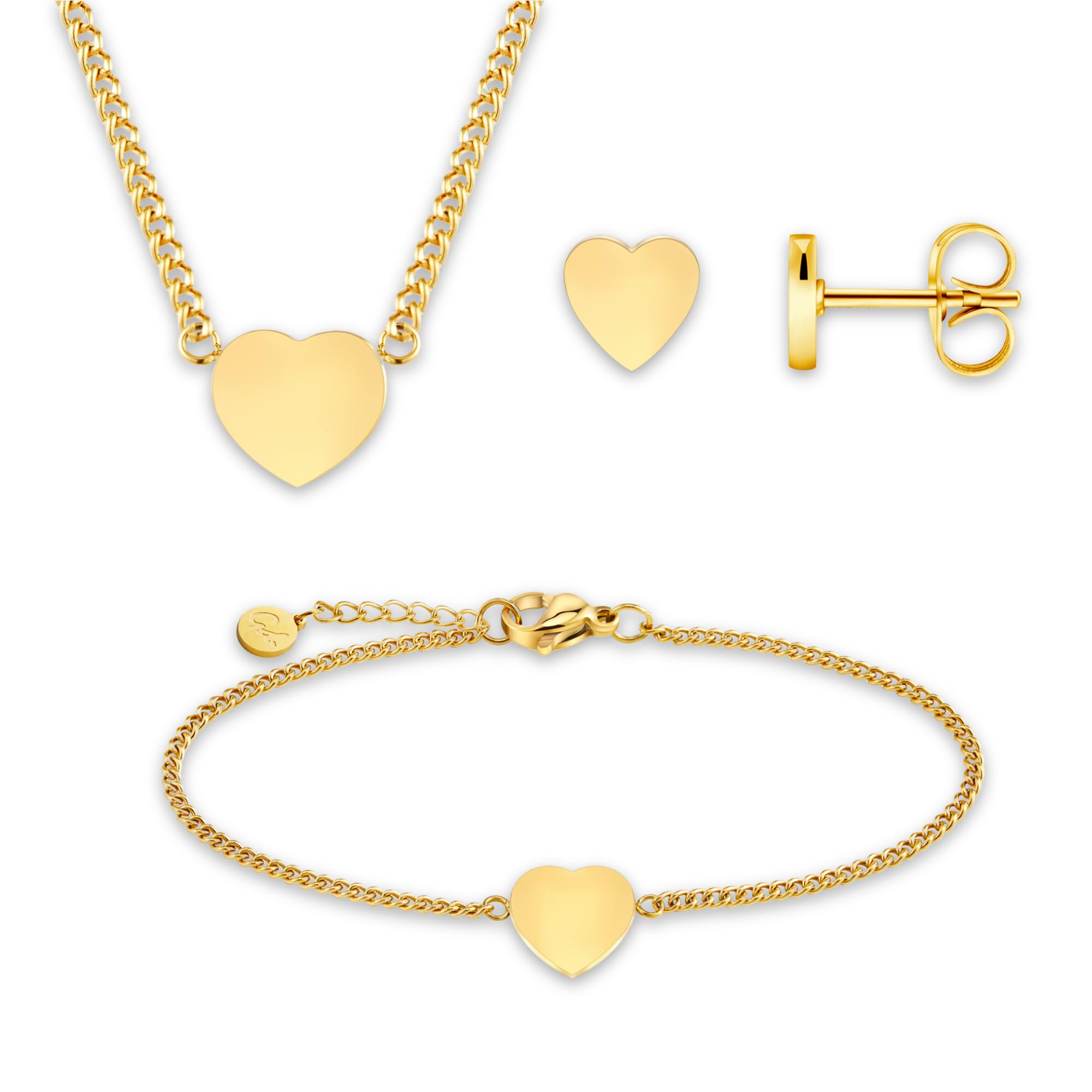GD GOOD.designs Schmucksets für Damen - Geschenkset inkl. Herz Armband, Halskette mit Herzanhänger, Ohrstecker in Herzform | Gold, Silber oder Rosegold