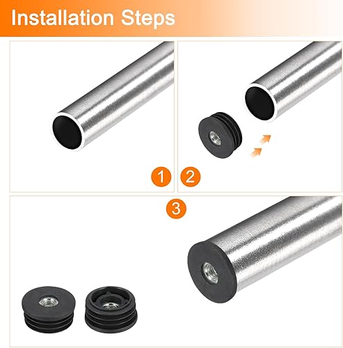 Miniatura 4 de uxcell 6 piezas de insertos para tubos redondos con rosca M8, para tubo redondo de 1.260 in1.26 pulgadas, enchufe redondo de plástico negro con