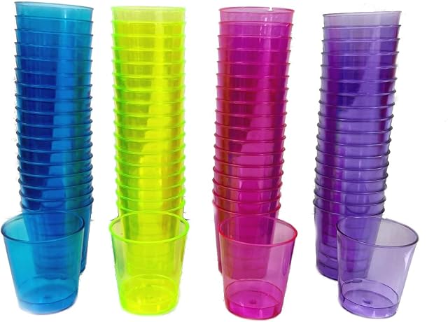 SHINE 72/100 Disposable plastic COLORED OR CLEAR Party Shot Glass,Essential Cup for all parties  (72-COLORED)