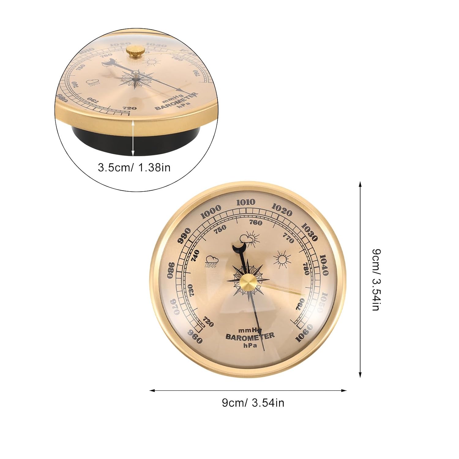 Barometers for the Home - 3.5 Inch Traditional Dial Mechanical Aneroid Barometer - Metal Frame Atmospheric Pressure Gauge for Indoor Weather Station