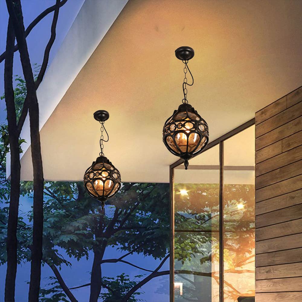 Lampadario Sospensione IP65 Impermeabile Metallico Nero Con Cavo Regolabile 195cm - 2 Pezzi Per Esterno/Interno, E27