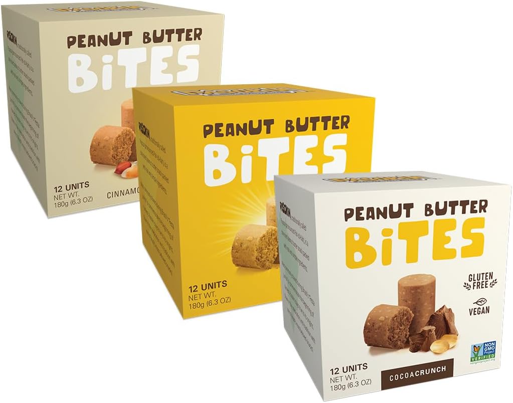 Best Sellers Variety Pack. All Natural Peanut Butter Bites, Vegan, Gluten Free, Non GMO, Kosher and made in USA.