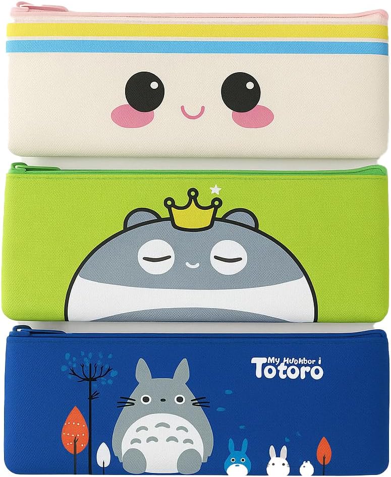 AccuPrints Pencil Case, Pencil Box for Kids, School Geometry Bag, Square Stationery Bag, Pencil Utensil Bag, Zipper, Pack of 3