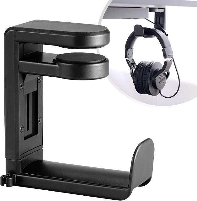 Desire2 Headphone Headset Stand Holder, 360 Degree Swivel Springed Clamp Headphone Desk Hanger Hook, for Momentum, Solo3, Studio3, QuietComfort Headphones and more - Black