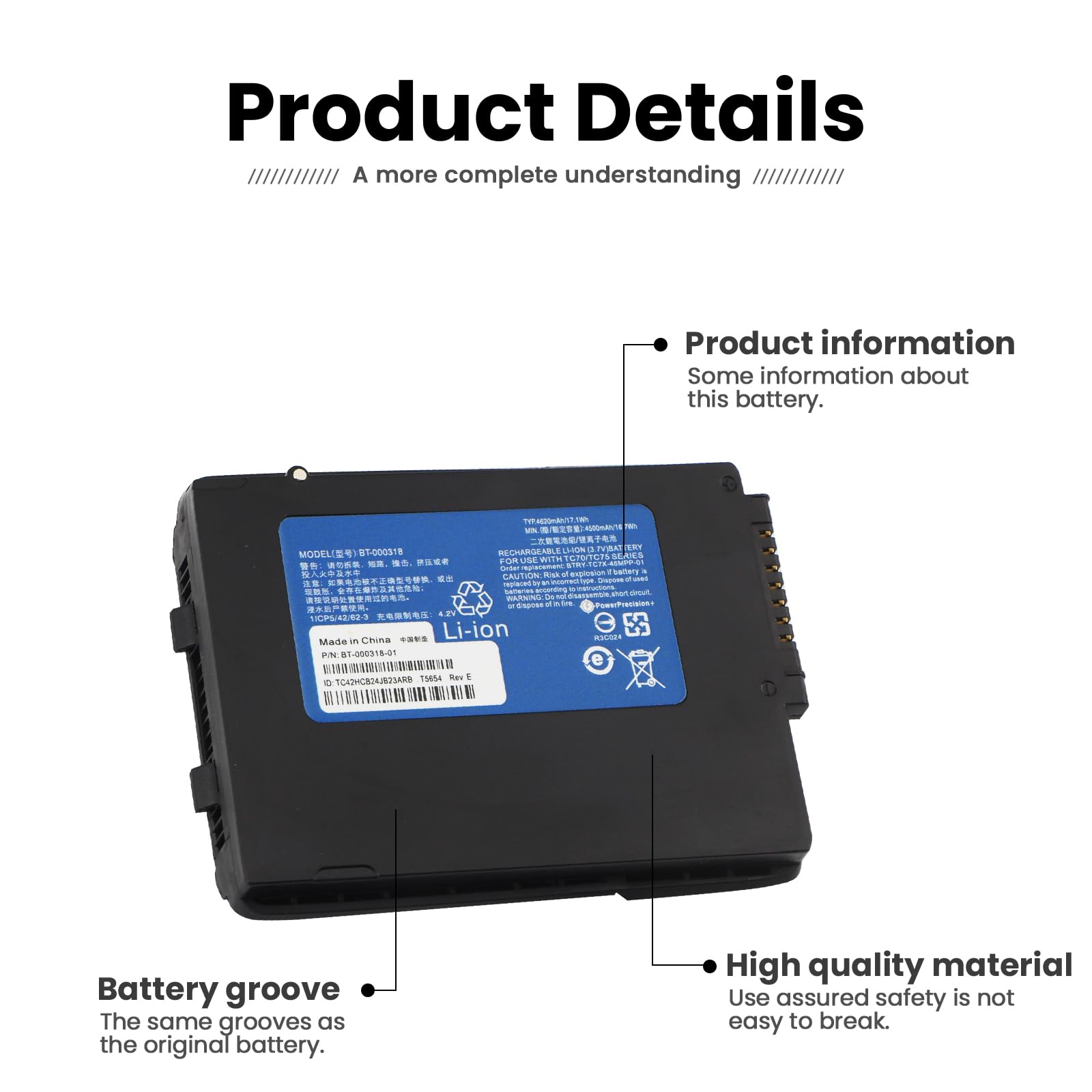 ANTIEE BT-000318 Batterie Compatible Avec Les modèles Motorola/Zebra TC70+ TC75 TC77 TC72 Batterie pour Scanner 82-171249-01 82-171249-02 BTRY-TC70X-46MA1-01 4.2V