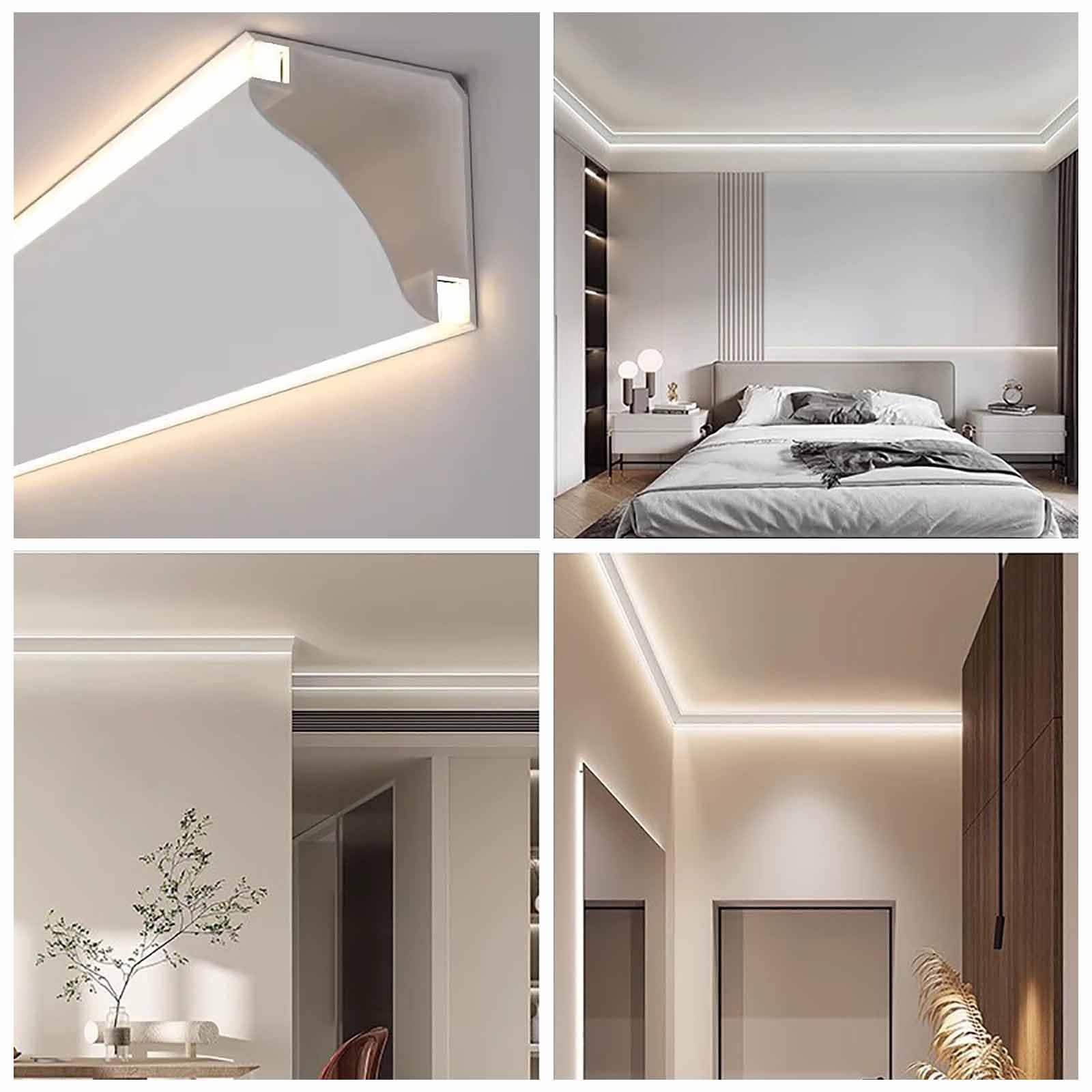 100 300 500 Cm Moulding Led Indirect Lighting Channel for Home, 69 Mm Height Ceiling Trim Edge for Light Fixtures, Wall Led Strip Light Cover Diffuser(L 450 cm)