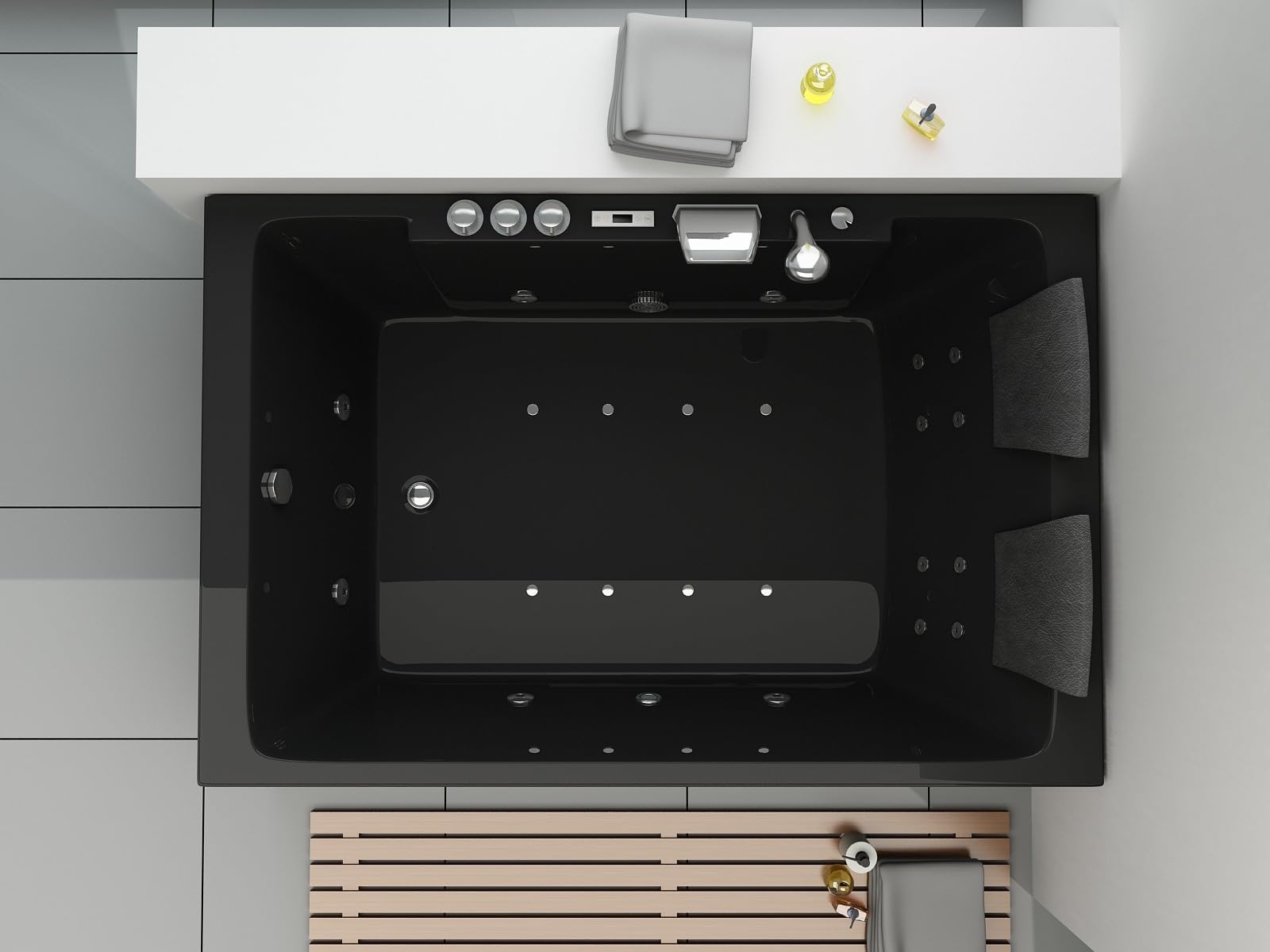 Whirlpool Torino, 180 x 120 cm, colore nero, vasca idromassaggio per interni per 2 persone con 14 idrojet e 8 airjet, riscaldamento, luce a LED, sistema audio Bluetooth e cascata