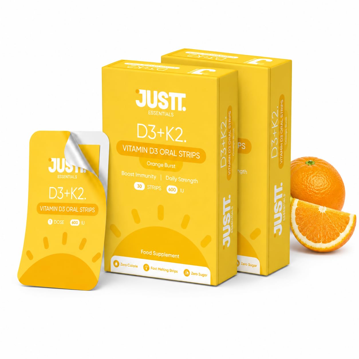 Justt Essentials D3+K2 Vitamin D3 Oral Strips (Pack of 2), 600 IU, Orange Burst Flavour, Fast Dissolving, Sugar-Free, 60 Strips-image-17