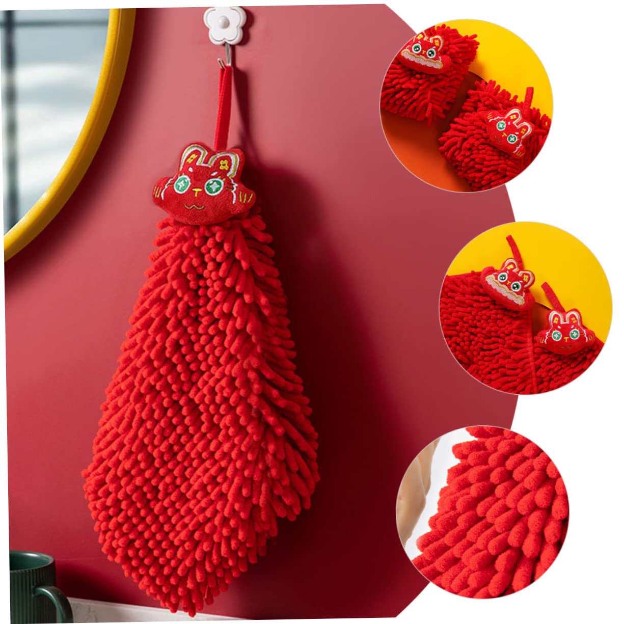 TOPBATHY 4 Set Asciugamano Festivo Bagno Raffreddamento Asciugamani Rossi Pulito Peluche Scratcher Salviette Per Strano Soffice Assorbente Auto Cucina Ciniglia Rosso 2 Pezzi * 4