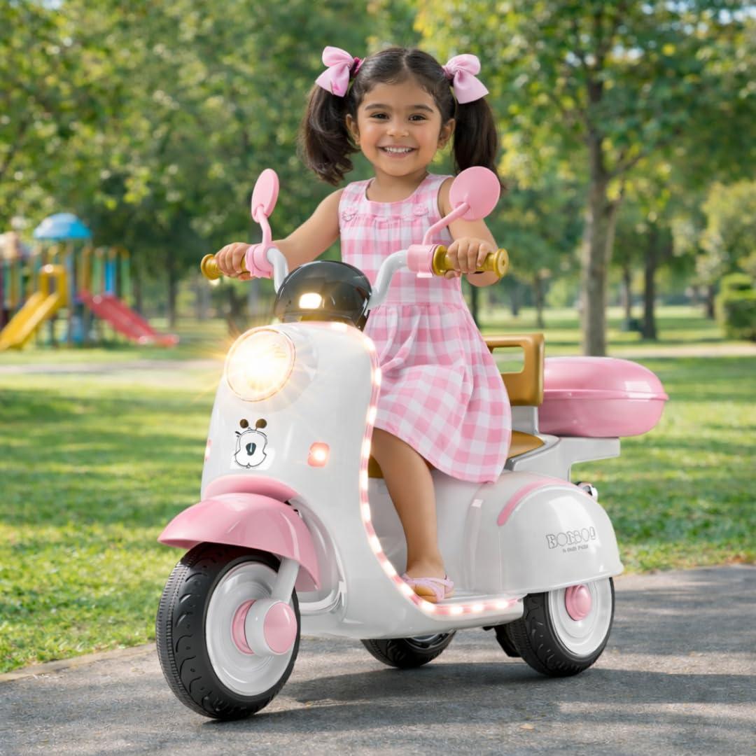LITTLE PUP Vespa 12V Battery Operated Ride-On Scooter for Kids | Electric Scooter with Foot Accelerator, Music & Lights | 1-6 Years Boys & Girls | Safe & Fun Ride-On Toy-image-47