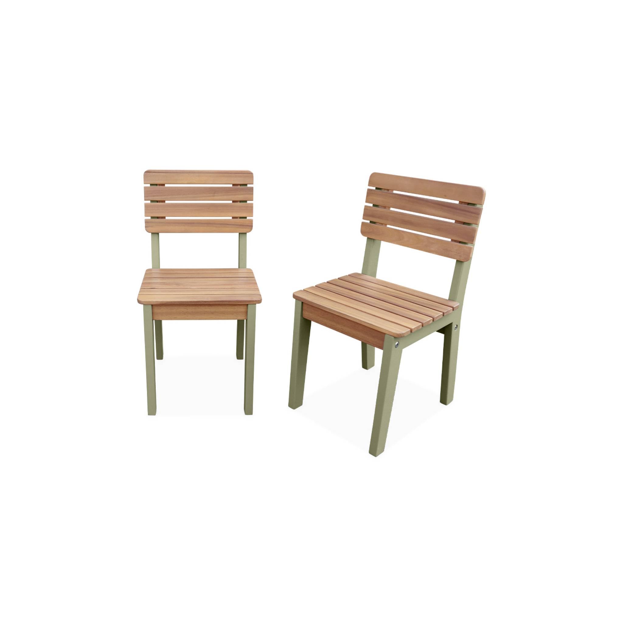 Alice's Garden sweeek - Lot de 2 chaises en Bois d'acacia pour Enfant. Salon de Jardin Enfant Vert de Gris. intérieur/extérieur