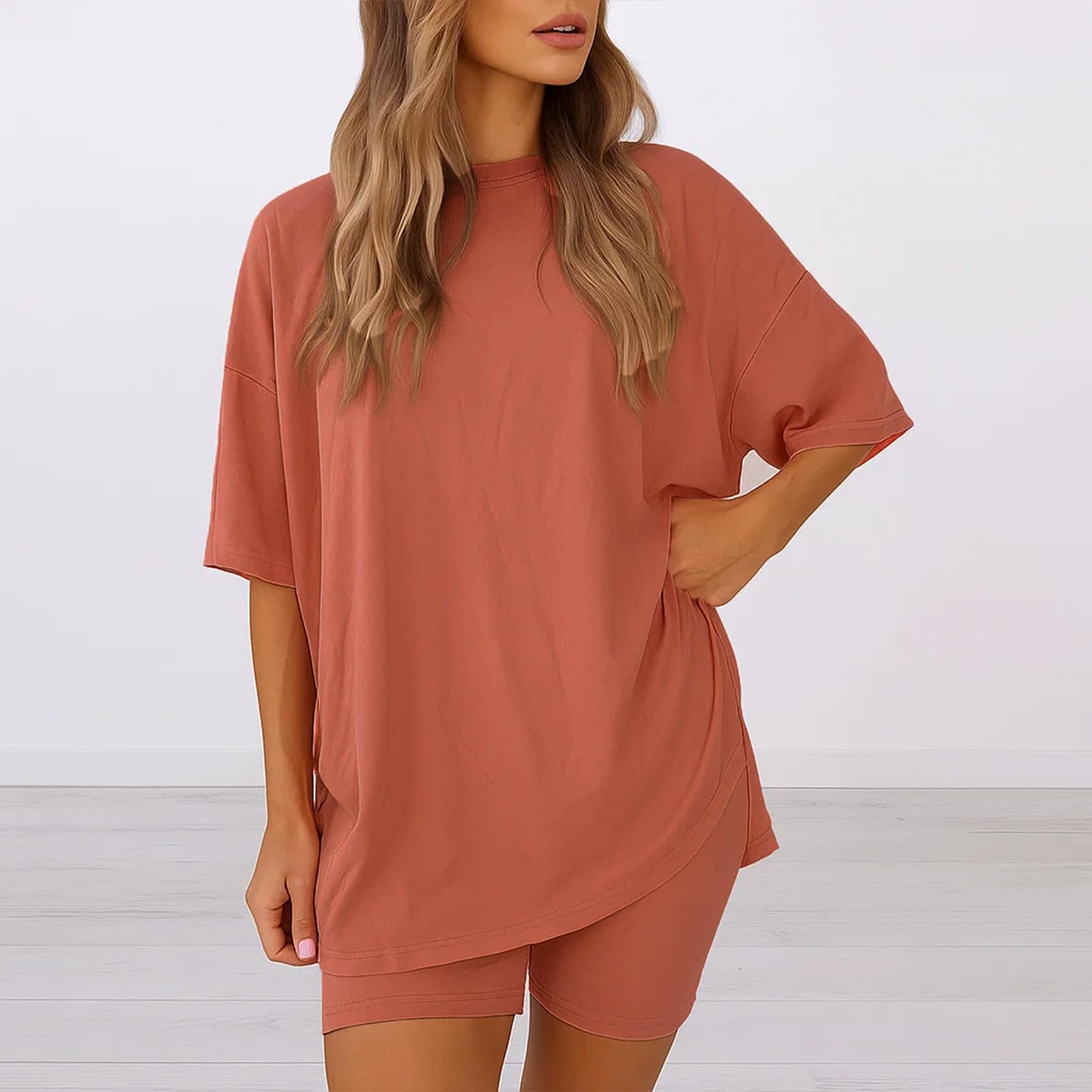 Conjunto de descanso de dos piezas para mujer, camisas casuales de verano de gran tamaño, traje de viaje — view 2