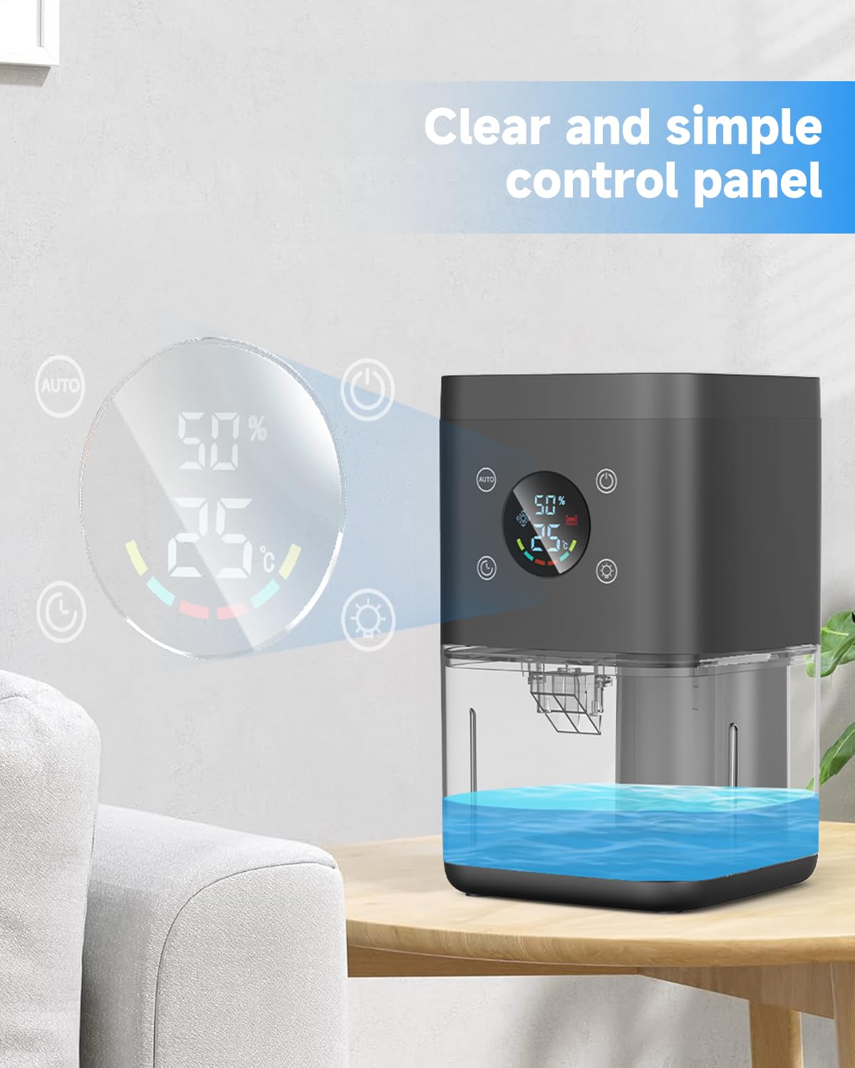 Deumidificatore 1800ML, Deumidificatore Casa Muffa, Desumidificatore silenzioso con timer, filtro e disiumidificazione intelligente, purificatore dell'aria-Nero