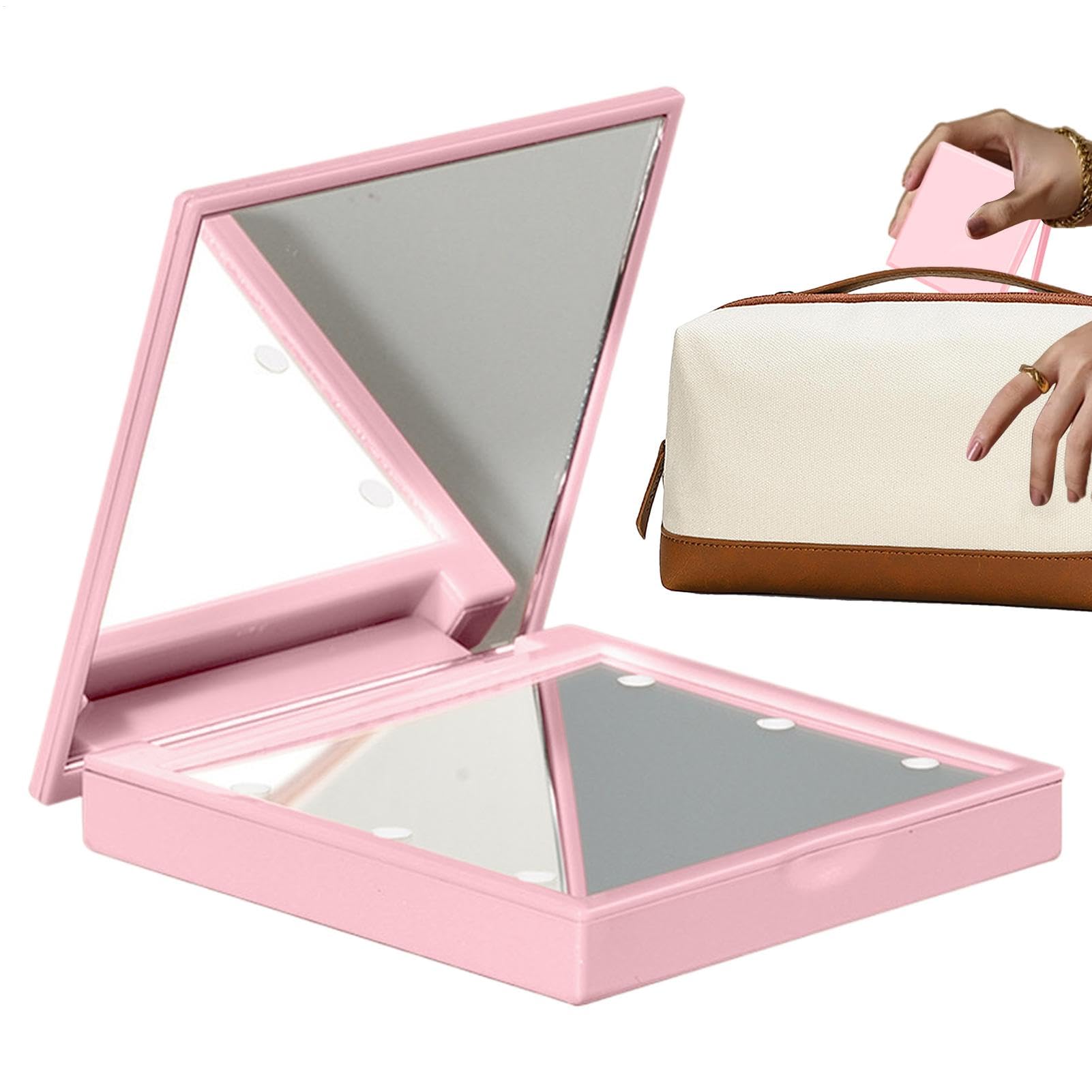 Espejos de maquillaje portátiles, espejo de viaje iluminado, lámpara de tocador compacta, espejo de mano pequeño con luz, espejo de maquillaje de viaje LED, espejo de maquillaje portátil al aire