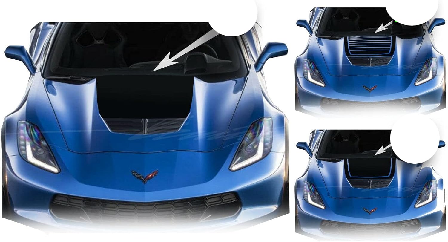 Hood Racing Stripe Vinyl Decal Black Blackout Compatible with 2014-2019 Corvette C7 Z06 C7 2014 2015 2016 2017 2018 2019 (Style 1, Gloss Black)
