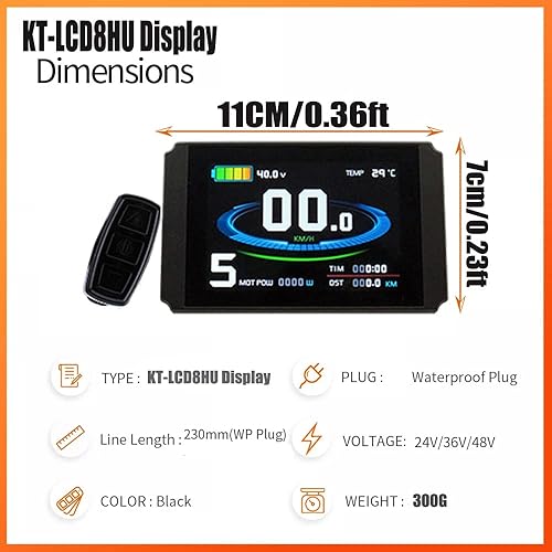 Miniatura 9 de Bicicleta eléctrica 243648V inteligente KT-LCD8H pantalla colorida con enchufe USB E-Bike LCD Panel de control impermeable Accesorios de enchufe de