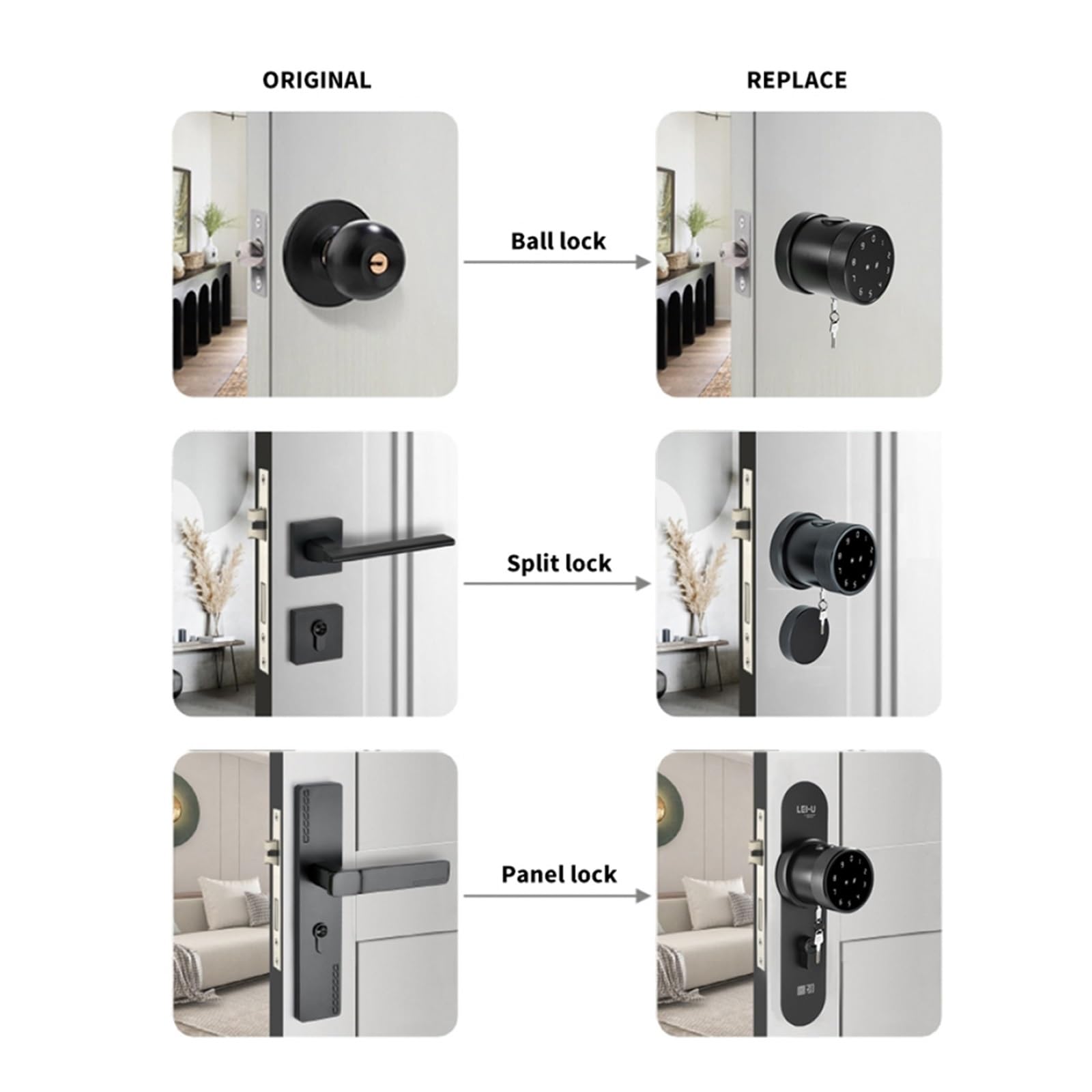 L16A Bluetooth Smart Fingerabdruck-Riegelschloss, schlüssellos, runder Knauf (Silber)