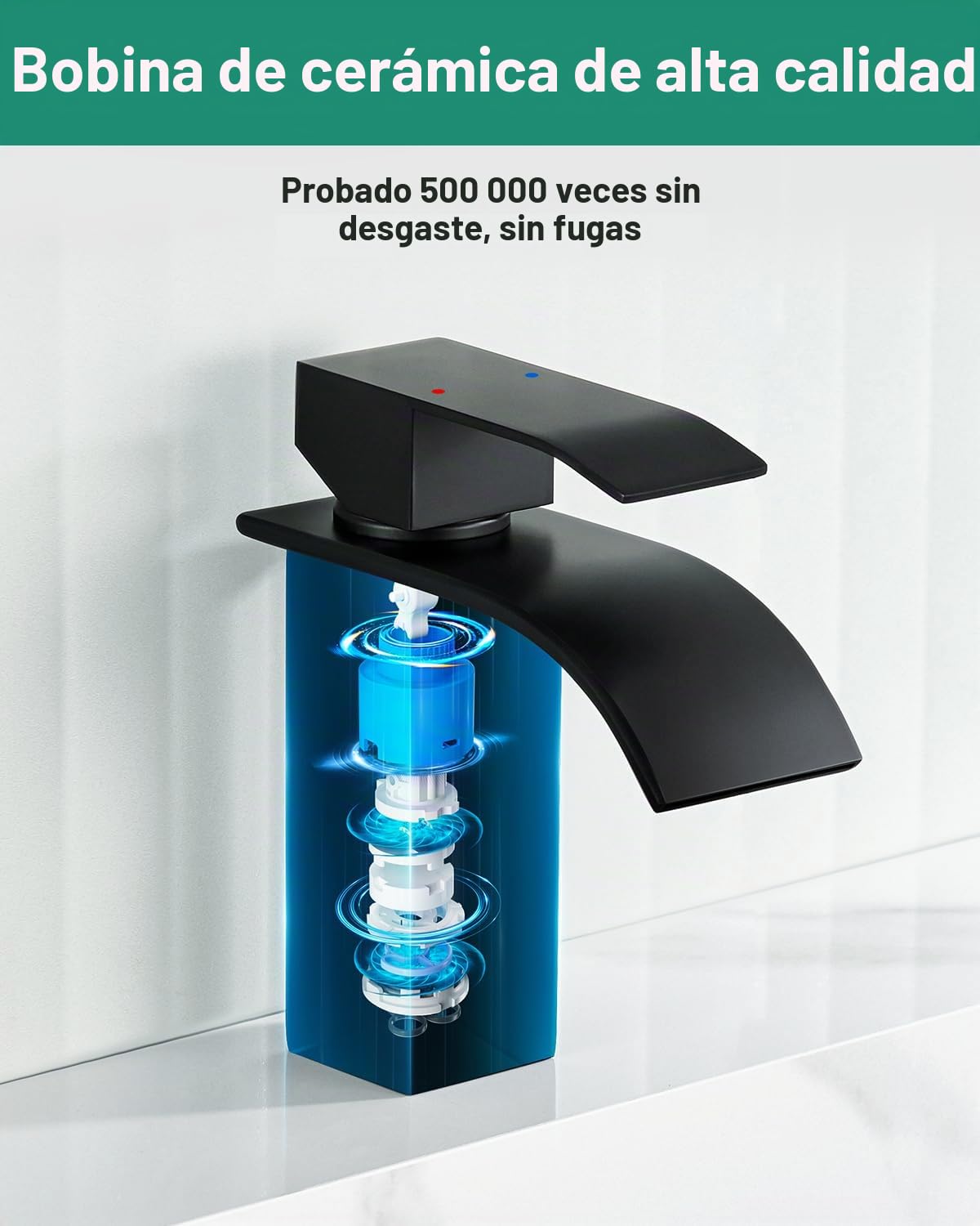 ANYCEE Grifo Lavabo Negro con Caño Cascada, Grifo Monomando Lavabo con Caño Altura de 8,5cm, Grifo Baño Cascada Negro con Agua Caliente y Fría