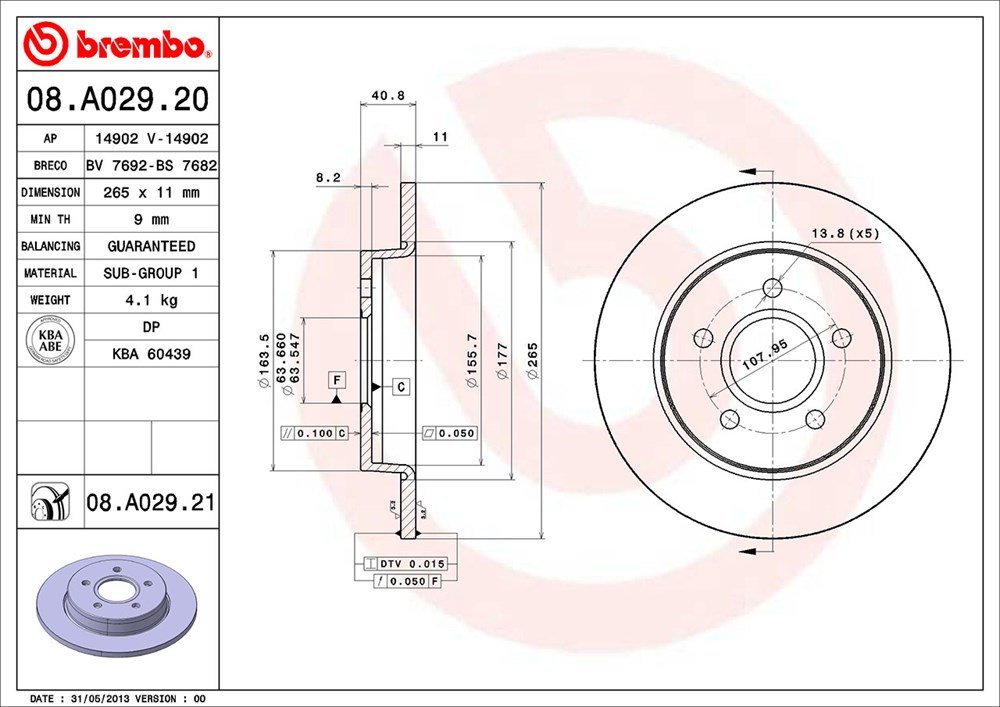 Brembo 08.A029.21 - Disco Freno con Verniciatura UV (Set di 2) - Posteriore