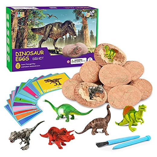 Dig Up Dinosaur Fossil Eggs, Break Open 12 Unique Dinosaur Fossil Eggs and Discover 12 Cute Dinosaurs, Funny Dinosaur Digging Toy for 3 4 5 6 7 8 9-12 Year Old Boys Archaeology Science STEM Gift