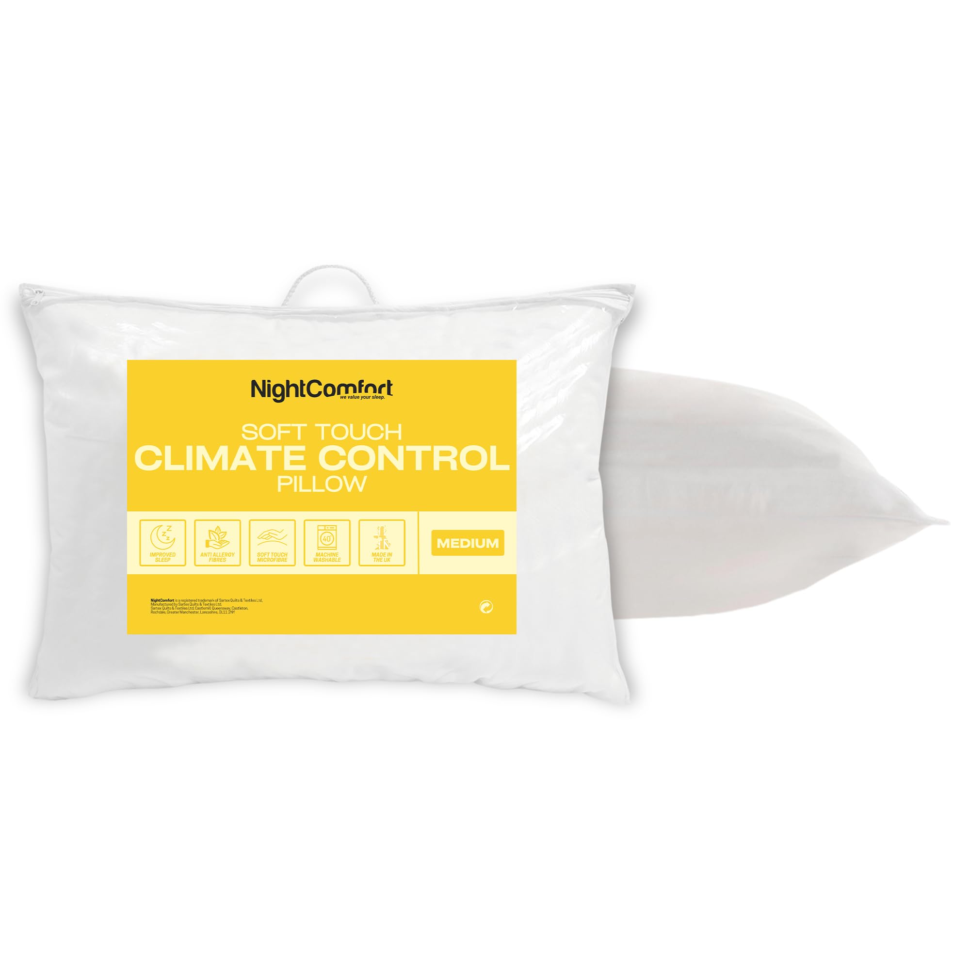 Night Comfort Climate Control Anti-Allergy White Pillow Pack of 1 – Soft Touch Hypoallergenic Breathable Medium Support Pillows for Back Sleepers Filled with Bouncy Hollowfibre (46cm x 74cm)