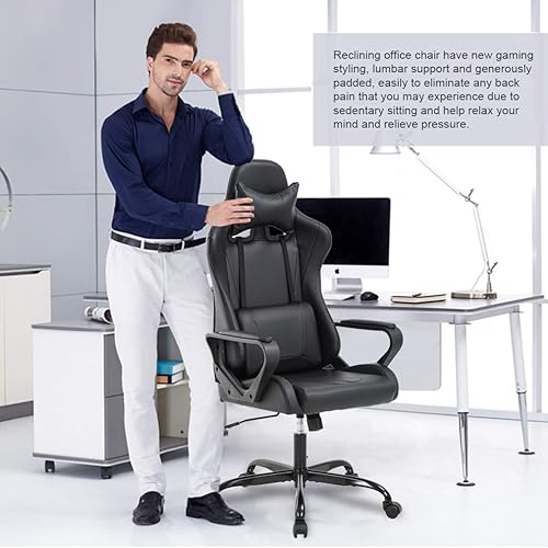Miniatura 19 de Silla ejecutiva ergonómica, giratoria, móvil y con soporte lumbar para oficina, escritorio, computadora o jugar videojuegos