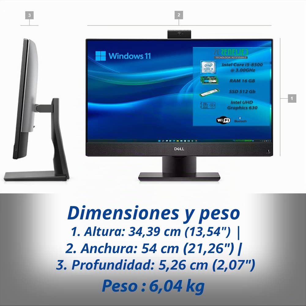 Ordenador de sobremesa Pcrenewed DELL 7460 All-In-One de 23,8 Pulgadas con Intel Core i5-8500 Ordenador Fijo Windows 11 Pro Preinstalado 16 GB RAM 512 GB SSD WiFi Bluetooth (Reacondicionado)