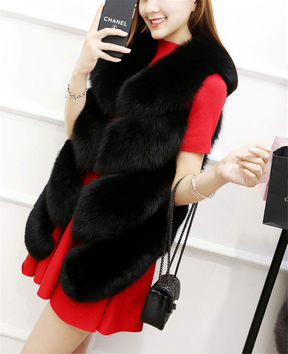 MISSMAO Femmes Manteaux pour Faux Fourrure Gilet Élégant sans Manches Long Gilet Chaud Manteau de Fourrure Fausse Fourrure Longue Fourrure Veste Hauts Outwear Veste d'Hive Noir L