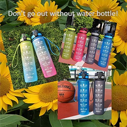 KingSmonk Motivational Sports Water Bottle - 32oz BPA Free Tritan Drink Bottle with Filter & Time Marker Helps You Hydrate - Fast Flow, Flip Top Leak Proof Lid with One Click Open Pink-Purple