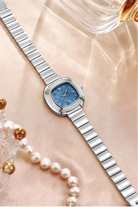 Image of Giordano Analog Quartz Watch for Women with SquareTextured Dial, Cushion Layered Bezel Design and Stainless Steel Strap