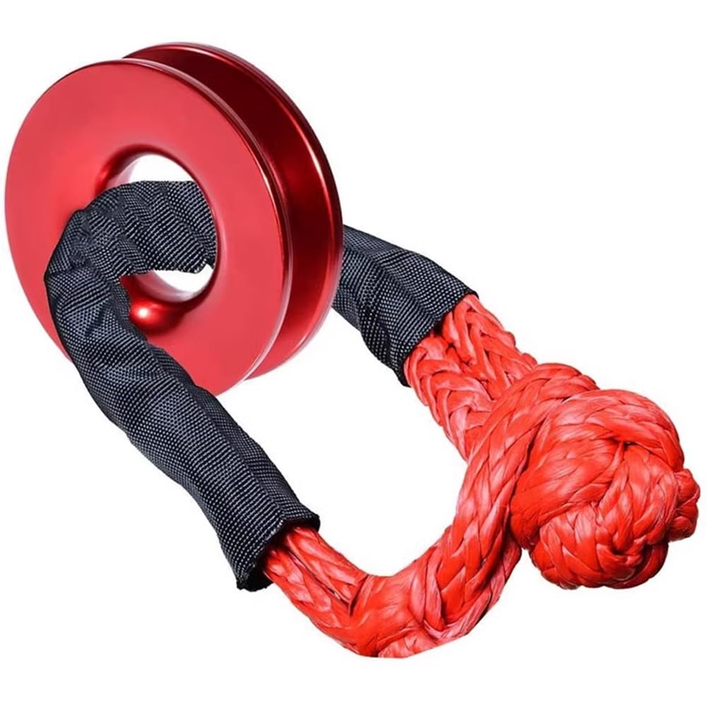 Winch Snatch Recovery Ring -Recovery Ring with Soft Shackle Rope 38000lbs Breaking Strength Winch Snatch Towing Ring Synthetic Rope Strap for ATV Truck SUV (Red)