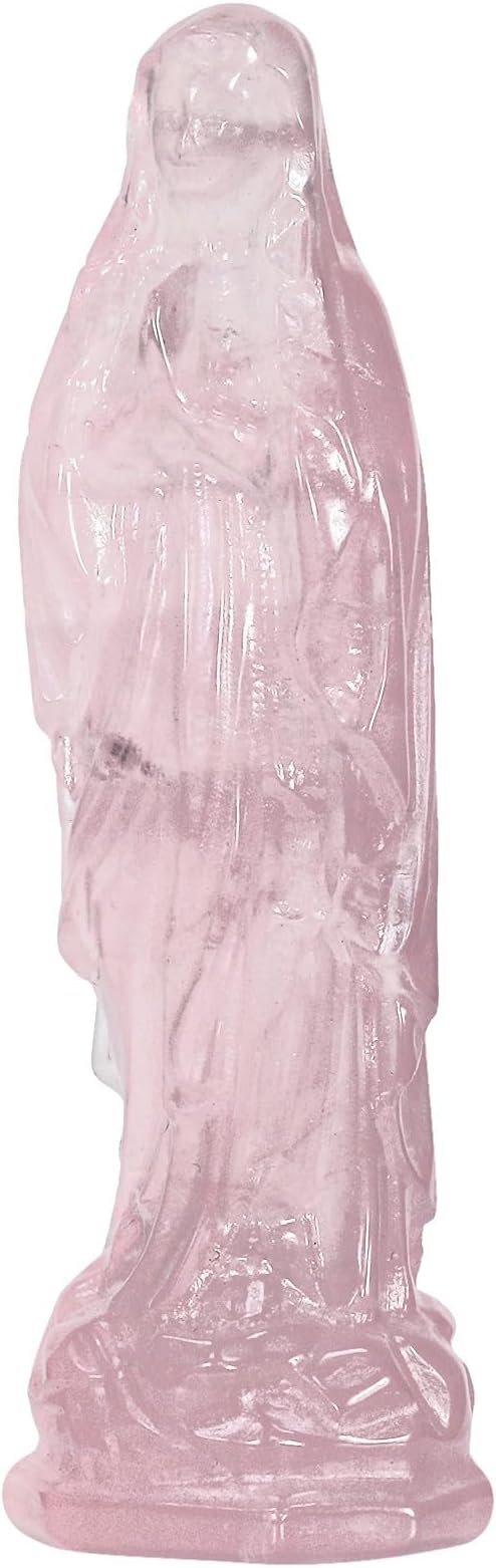 mookaitedecor Rose Quartz Crystal Praying Blessed Virgin Mary Statue, Decorative Blessed Mother Figurine Stone for Religious and Home Decor