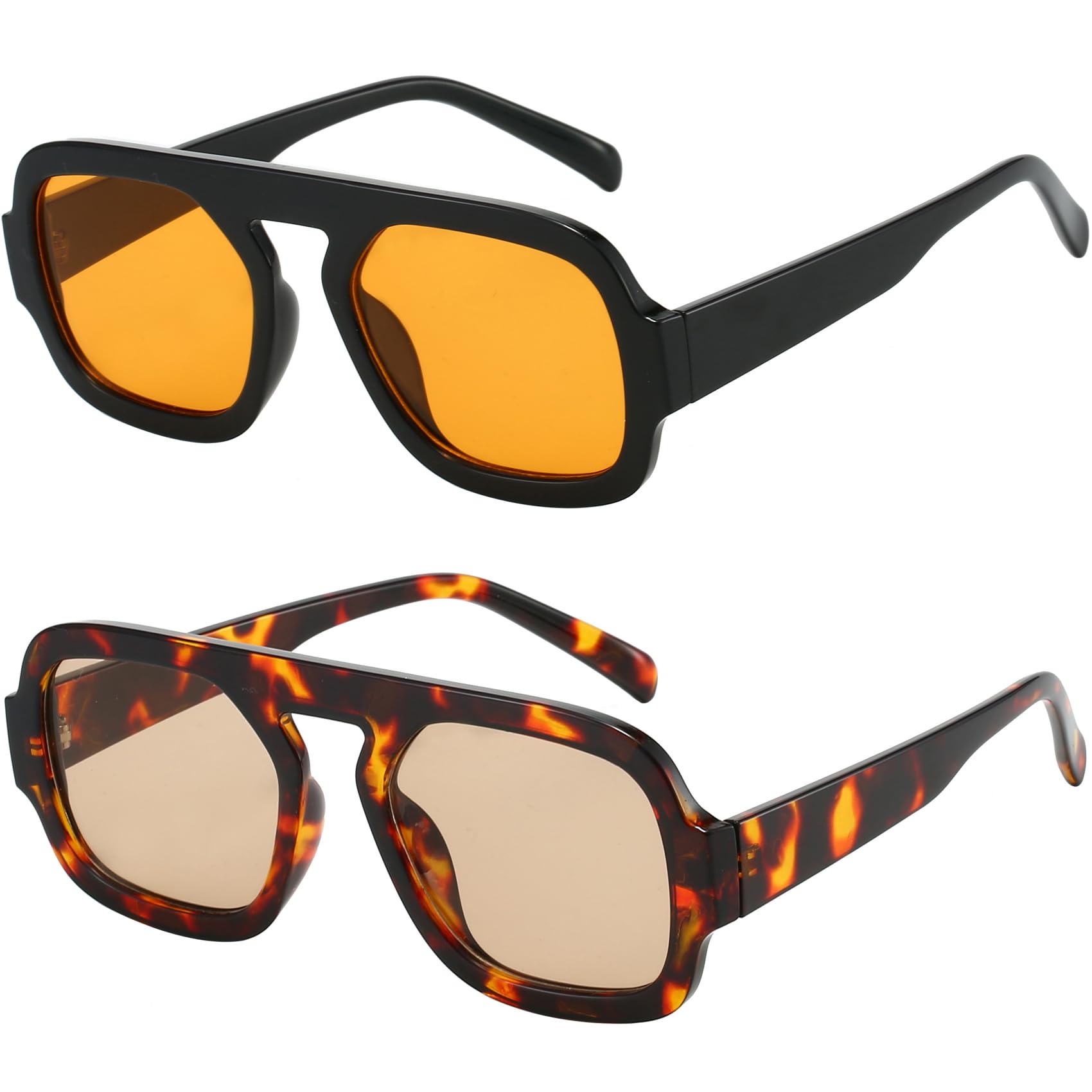 MUNSADETrendy Square Aviator Sunglasses for Women Flat Top Designer Stylish Frame Sun Glasses Vintage Shades