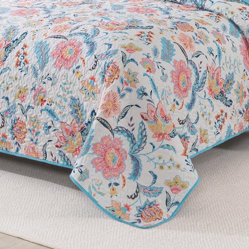 BEDIFANY Garden Cotton Filling Queen Size Quilt Set - Lightweight Bedspreads Queen Size (90 x 98 inch) with Colorful Floral Pattern - Farmhouse Queen Quilt Bedding Sets for Bed Coverlet, 3 Pieces