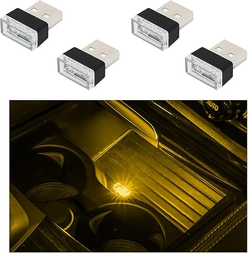 4 lámparas LED USB para el interior del automóvil, kit de iluminación de decoración de interfaz USB enchufable, mini luz nocturna ambiental LED