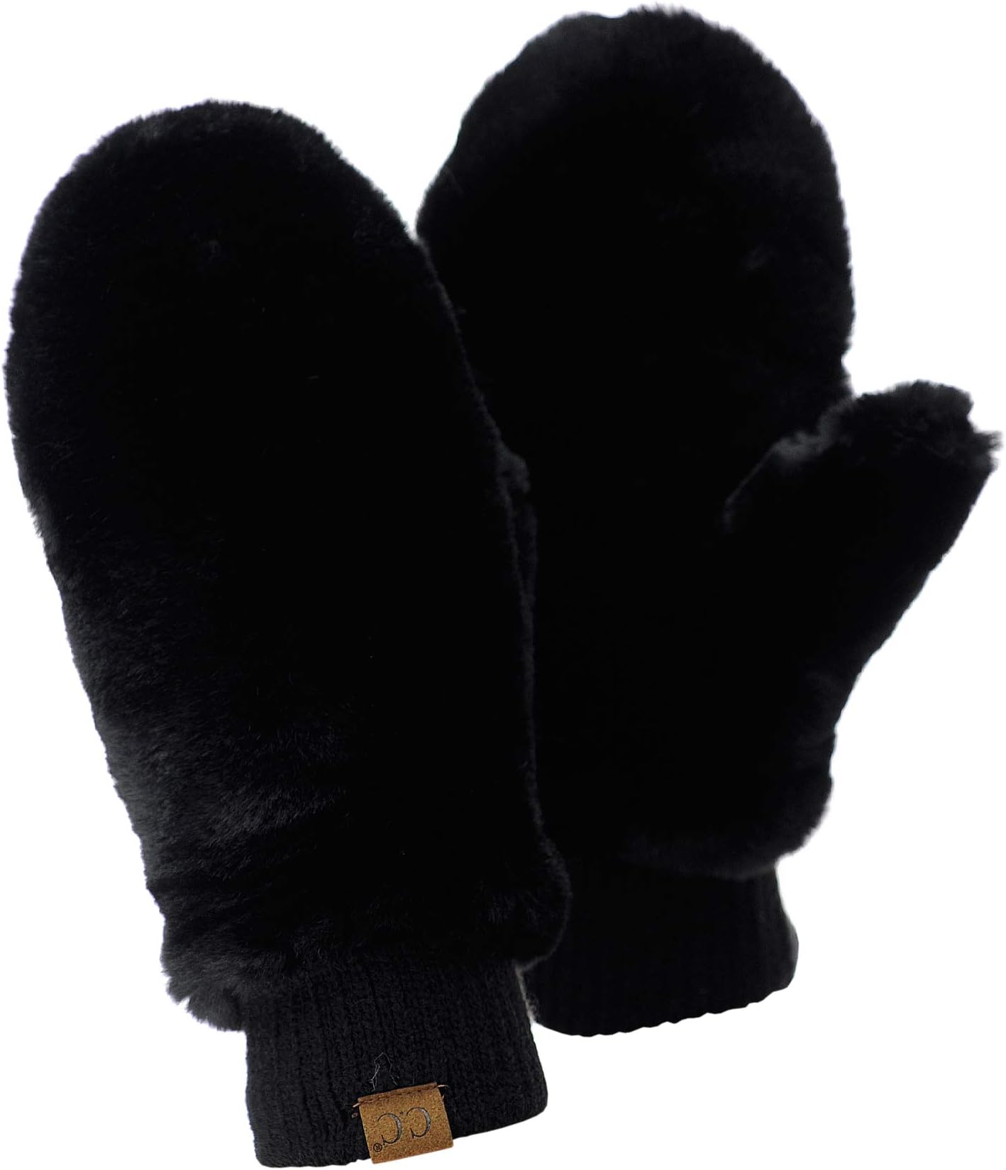 Women's Faux Fur Wrist Length Fingerless Sherpa Lined Convertible Mittens Gloves