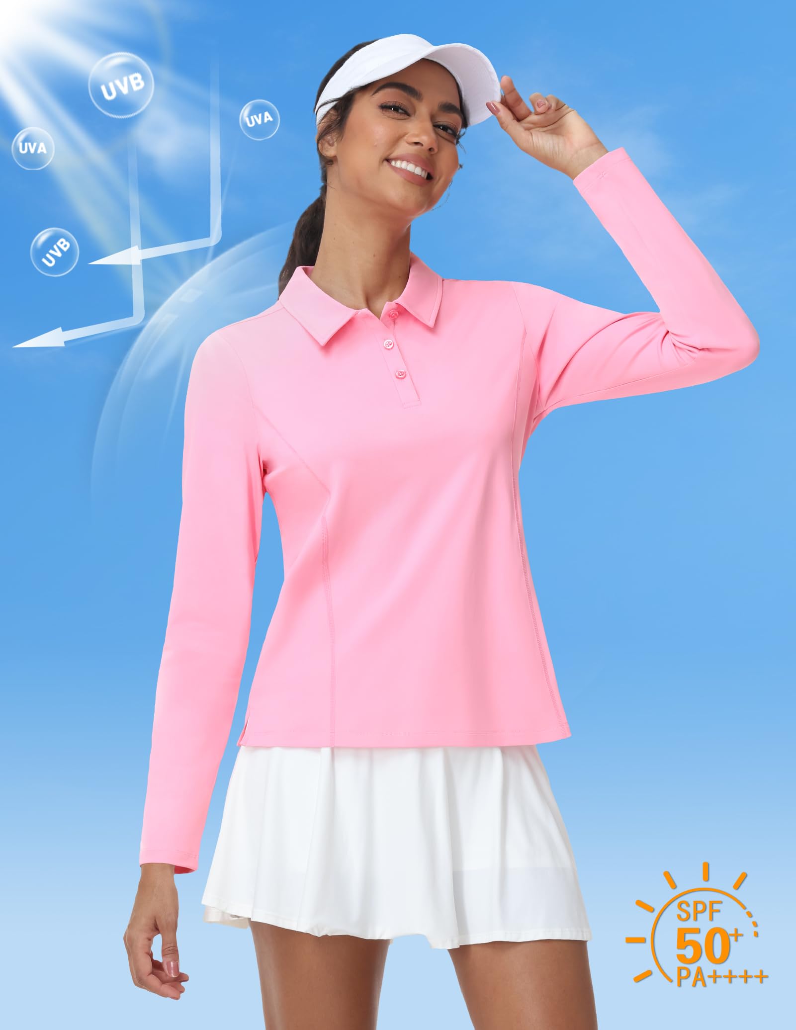 MIER Polo à manches longues pour femme - Séchage rapide - Col - Pour le travail de tennis athlétique - Protection solaire UPF 50+
