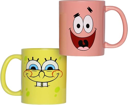 Surreal Entertainment SpongeBob Mug Nickelodeon SpongeBob SquarePants and Patrick Star Best Friends Big Face 2-Pk 11oz Ceramic Mug Coffee Tea