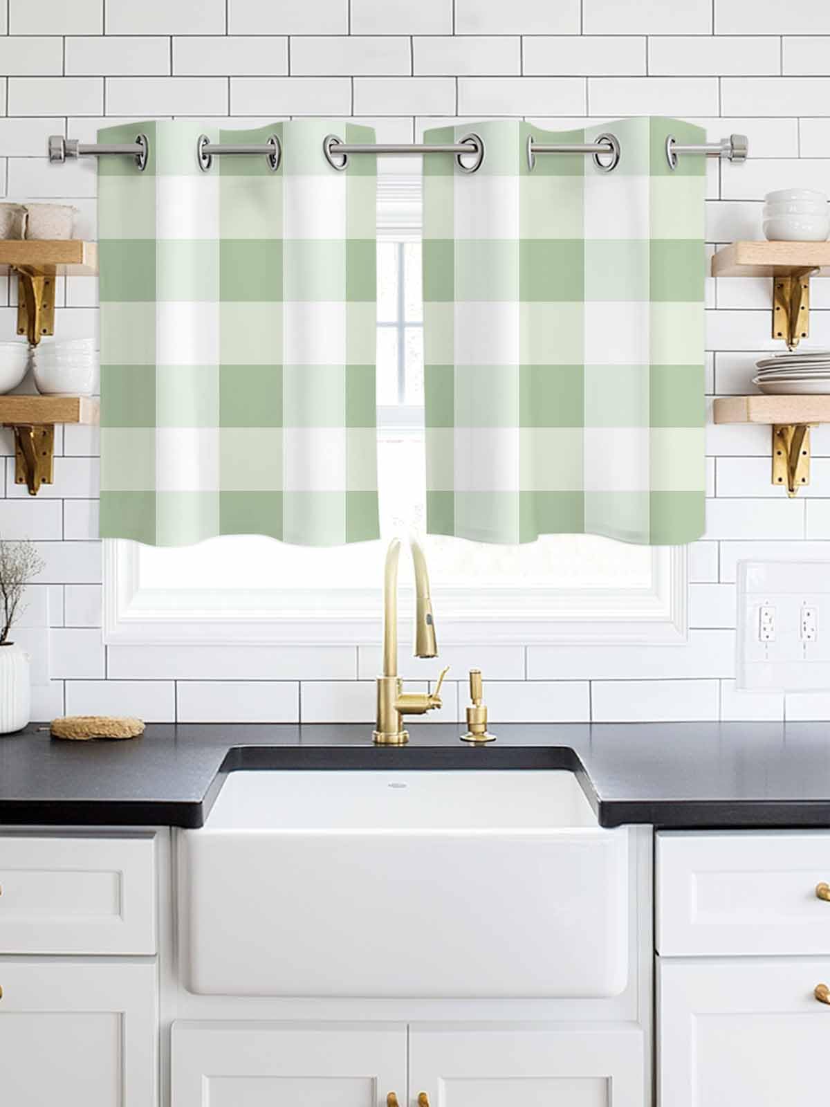 Sage Green Buffalo Check Blackout Window Curtains 39 Inch Length 2 Panels Set, Rustic Plaid Grommet Top Window Curtain for Living Room/Kitchen, Modern
