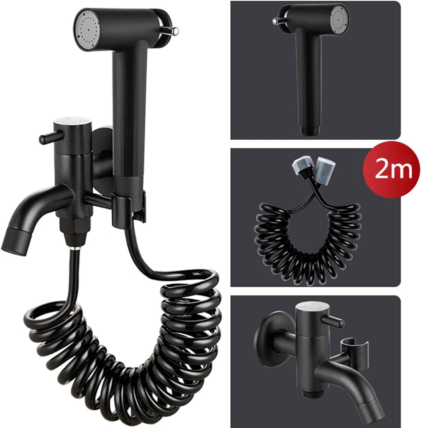 Toilet Bidet Kit Handheld Bidet Sprayer in Black - Toilet Shower Head with Hose Wall Mounted Toilet Shower — view 2